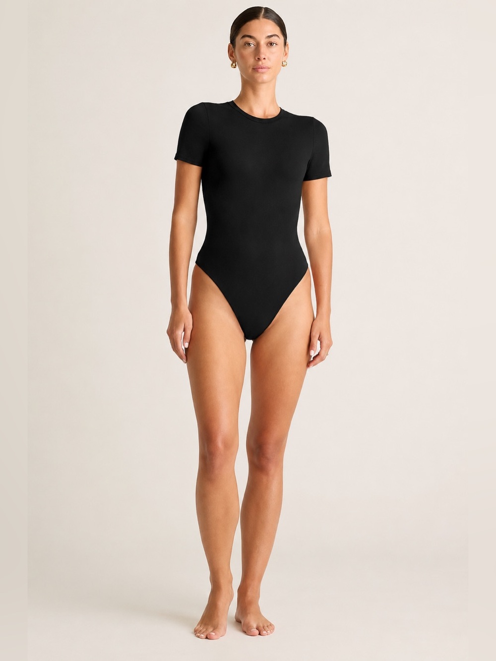 New Quince Second Skin T Shirt Bodysuit Black Womens Small Short Sleeve NWT